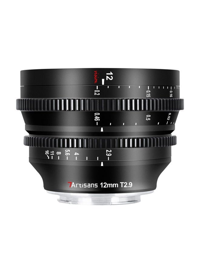 7Artisans 12mm T2.9 Large Aperture APS-C Ultra Wide Angle Cine Lens, Manual Fixed Focus Low Distortion Cinema Lens Compatible for Sigma FP, Panasonic S1 S1H S5, Leica SL SL2 L-Mount,Black - Image 1