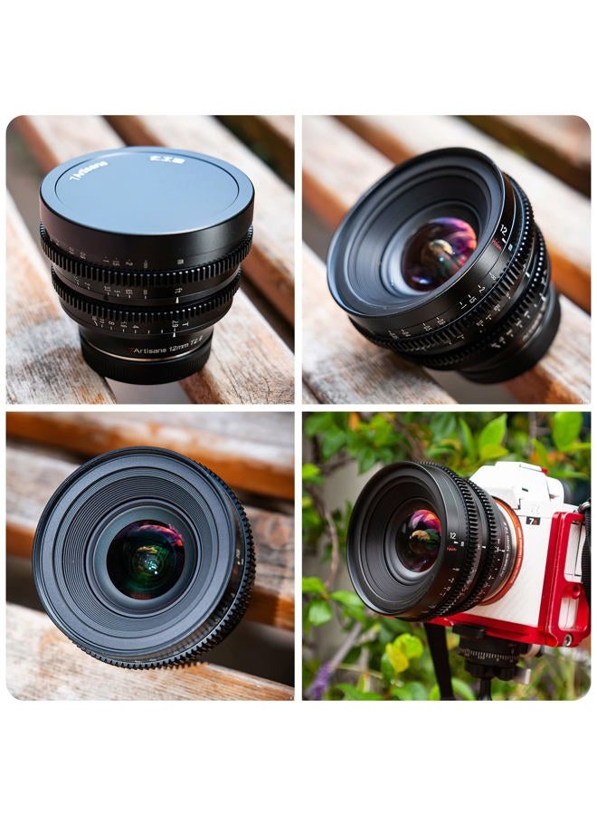 7Artisans 12mm T2.9 Large Aperture APS-C Ultra Wide Angle Cine Lens, Manual Fixed Focus Low Distortion Cinema Lens Compatible for Sigma FP, Panasonic S1 S1H S5, Leica SL SL2 L-Mount,Black - Image 2