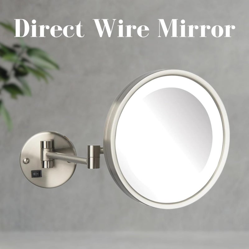 JERDON Lighted Makeup Mirror - Hard Wired Wall Mount Magnifying Mirror with LED Lights - Brushed Nickel Finish - 9.5-Inch Diameter - Model HL1016NLD - Image 2