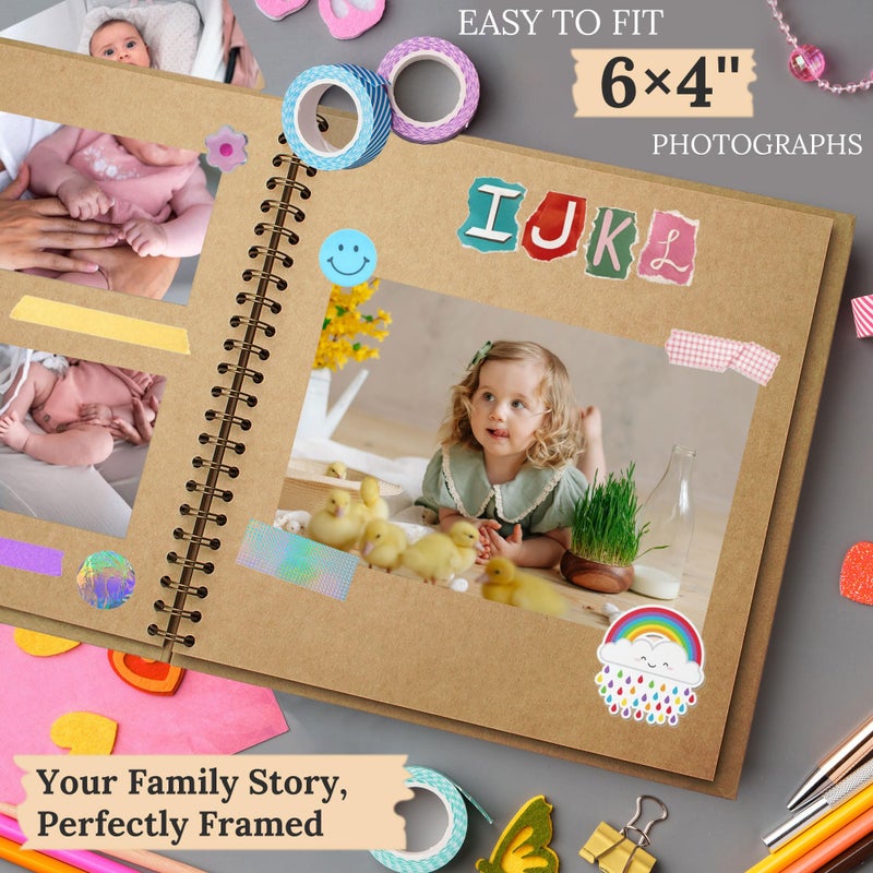 Hiwhy Scrapbook 8x8 Inch DIY Scrapbook Album Hardcover Kraft Paper Scrap Book Photo Albums 40 Pages Perfect for 4x6 / 5x7 Photos Memory Book for Family, Wedding - Image 5