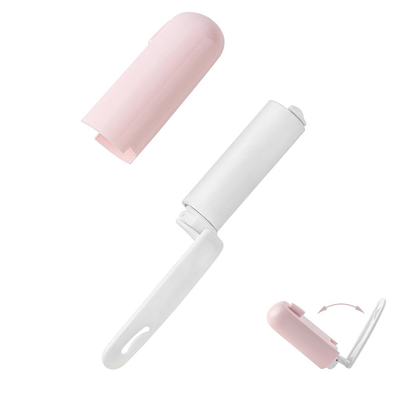 Mini Lint Roller Travel Size Cute Folding Lint Remover for Pet Hair Small Sticky Roller with Cover for Purse On The Go Lint Roller Pink