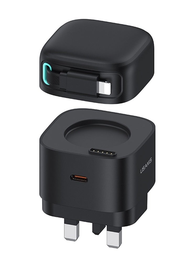 Usams - PD35W Dual Output GaN Fast Charger With Lightning Magnetic Retractable Cable Module (UK) - Image 1
