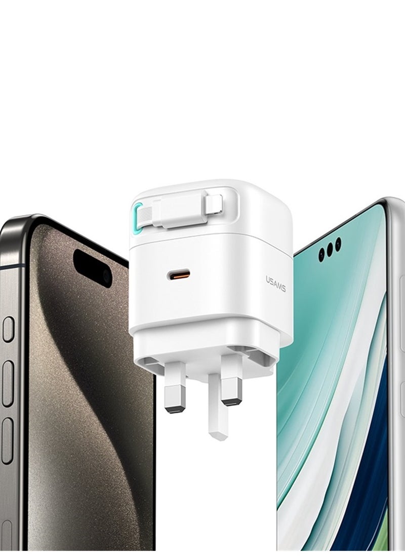 Usams - PD35W Dual Output GaN Fast Charger With Lightning Magnetic Retractable Cable Module (UK) - Image 1