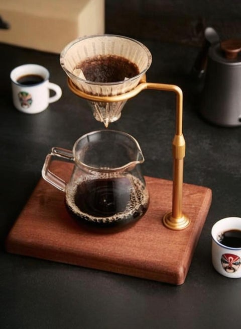 Adjustable  Pour Over Coffee Dripper Stand, Wooden Brass Coffee Filter Holder Drip Filter Cup Rack Stand Accessories for Coffee Making
