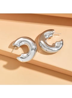Fashionable Minimalist Luxury C-Shaped Large Hoop Earrings with Polka Dots Irregular Womens Elegant Delicate Ear Jewelry Silver