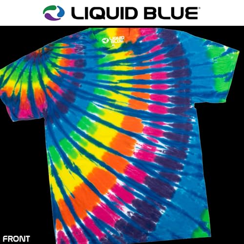 Liquid Blue تي شيرت ملون بتقنية الصباغة السائلة - خطوط قوس قزح الزرقاء، S - Image 2