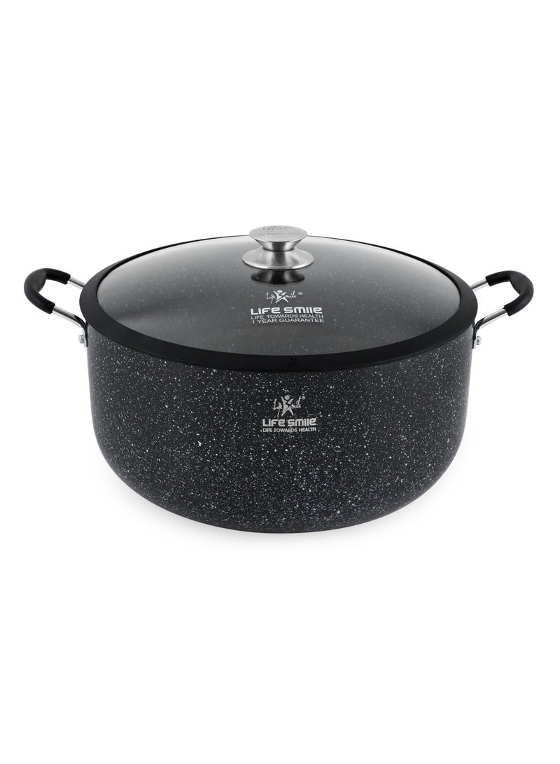 Life Smile وعاء حساء غير لاصق من الجرانيت - 15.5 لتر مع غطاء زجاجي - وعاء طهي كبير مع مقابض مقاومة للحرارة - أواني طهي غير لاصقة متعددة الطبقات من الجرانيت - Image 1
