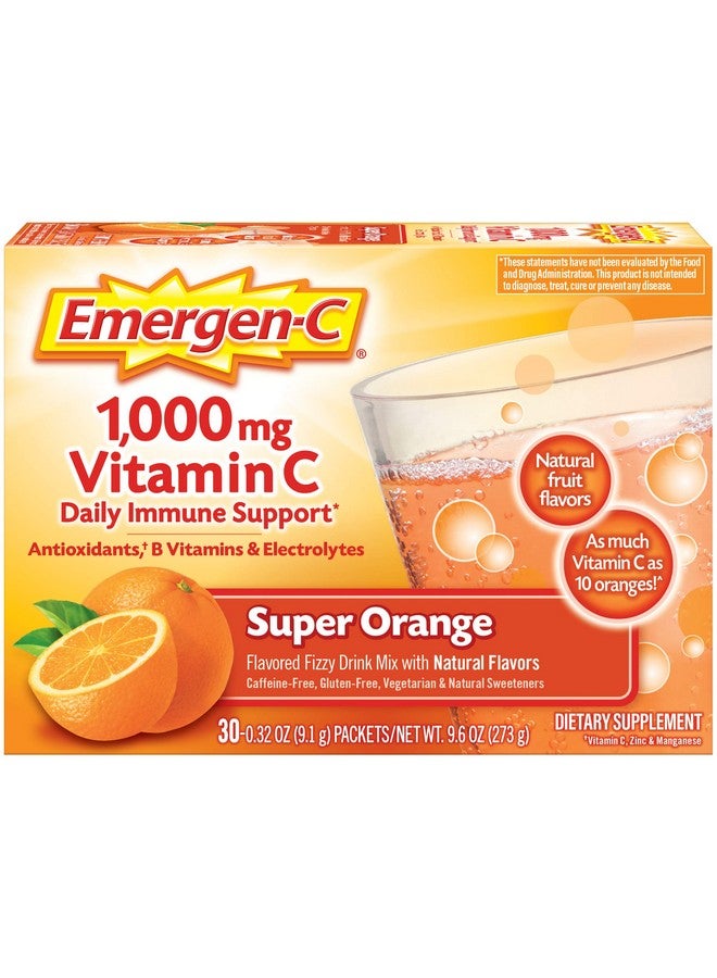 Alacer Emergen-C 1000Mg Vitamin C Powder For Daily Immune Support Caffeine Free Vitamin C Supplements With Zinc And Manganese, B Vitamins And Electrolytes, Super Orange Flavor - 30 Count - Image 1