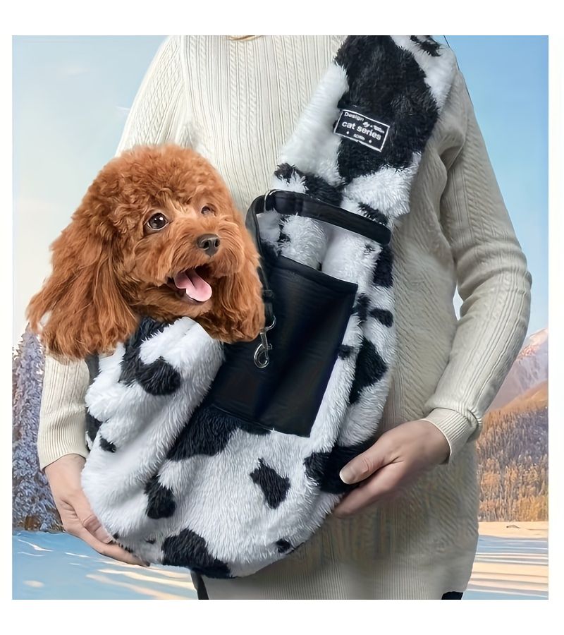Brown Pet Outdoor Sling Bag With Dog Harness Thickened Adjustable Straps Pockets Perfect For Travel Snap Closure Carrier - Image 1