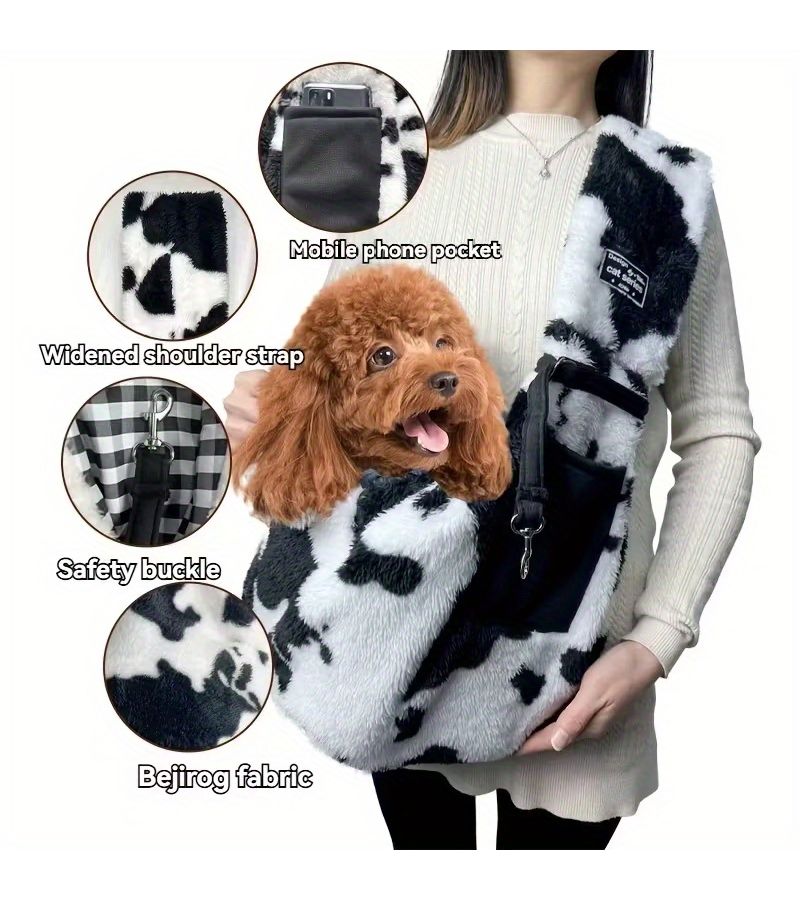 Brown Pet Outdoor Sling Bag With Dog Harness Thickened Adjustable Straps Pockets Perfect For Travel Snap Closure Carrier - Image 3