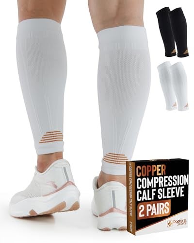 Doctor's Select Doctors Select 2 Pairs Copper Calf Compression Sleeves for Women Compression Sleeves for Women Calf Leg Sleeves Varicose Veins Compression Socks Black and White - Image 2