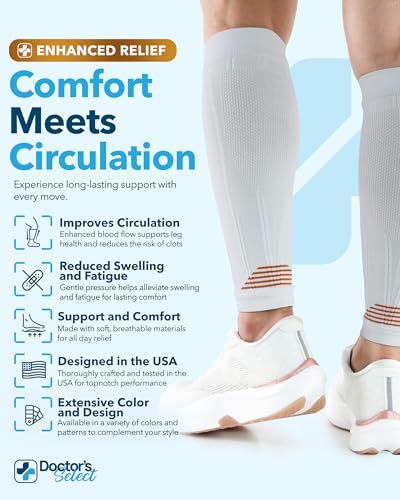 Doctor's Select Doctors Select 2 Pairs Copper Calf Compression Sleeves for Women Compression Sleeves for Women Calf Leg Sleeves Varicose Veins Compression Socks Black and White - Image 5