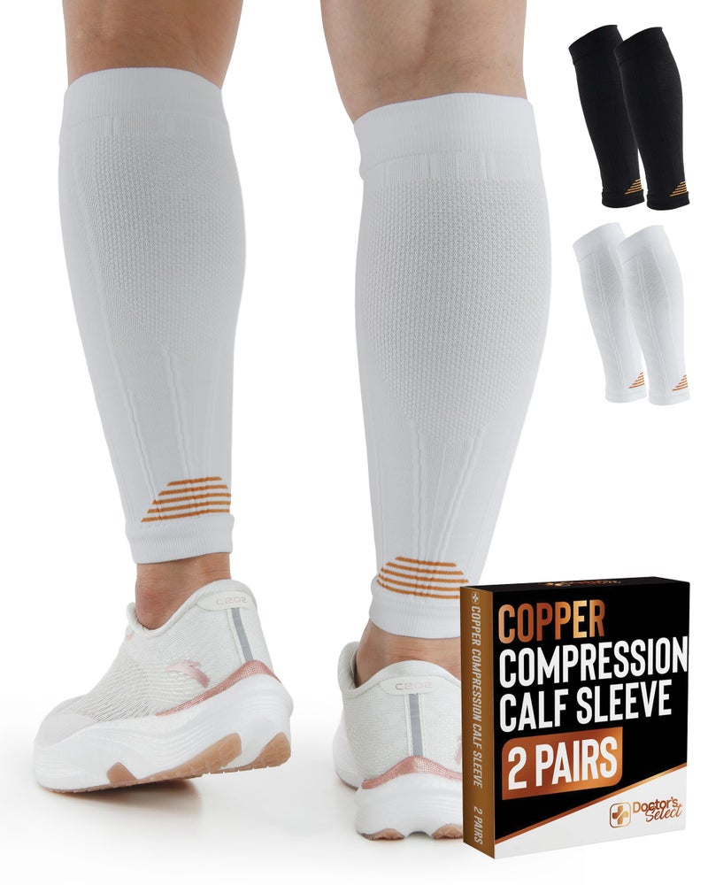 Doctor's Select Doctors Select 2 Pairs Copper Calf Compression Sleeves for Women Compression Sleeves for Women Calf Leg Sleeves Varicose Veins Compression Socks Black and White - Image 3