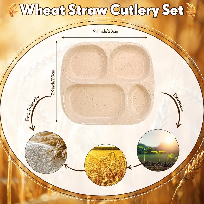 Vesici 8 Pcs 9 Unbreakable Divided Plates for kids Adults Food Separator Dinner Plates Reusable Compartment Plates Dishwasher Microwave Safe Beige - Image 2