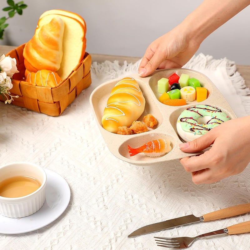 Vesici 8 Pcs 9 Unbreakable Divided Plates for kids Adults Food Separator Dinner Plates Reusable Compartment Plates Dishwasher Microwave Safe Beige - Image 3