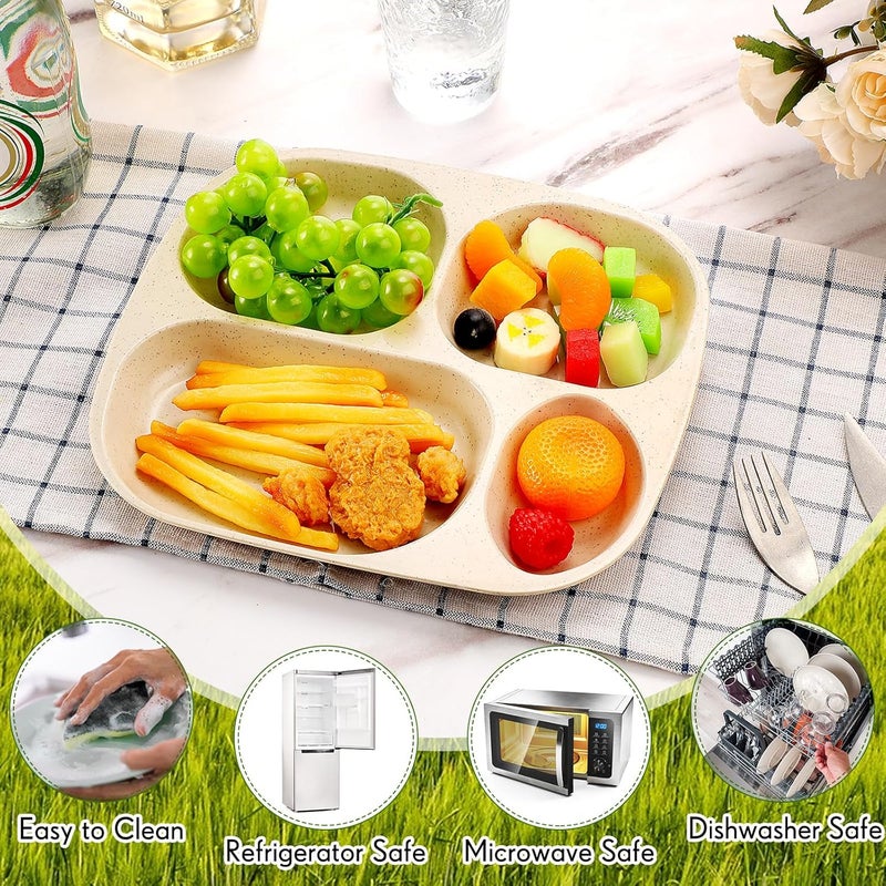 Vesici 8 Pcs 9 Unbreakable Divided Plates for kids Adults Food Separator Dinner Plates Reusable Compartment Plates Dishwasher Microwave Safe Beige - Image 4