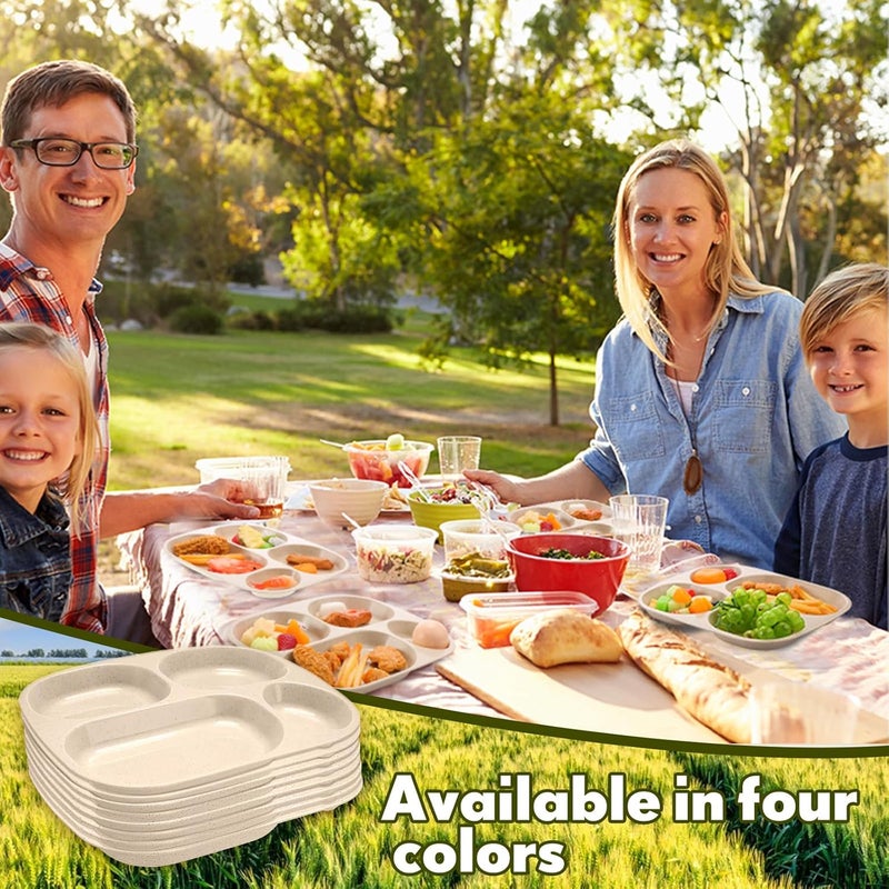 Vesici 8 Pcs 9 Unbreakable Divided Plates for kids Adults Food Separator Dinner Plates Reusable Compartment Plates Dishwasher Microwave Safe Beige - Image 5