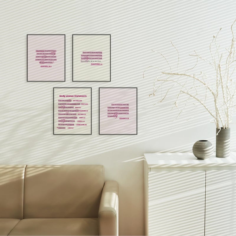 Etviso Christian Wall Art Inspirational Pink Bible Verse Wall Decor Set of 4 Breppy Breppy Christian Wall Art Prints Christian Gift Poster Decor - Image 3