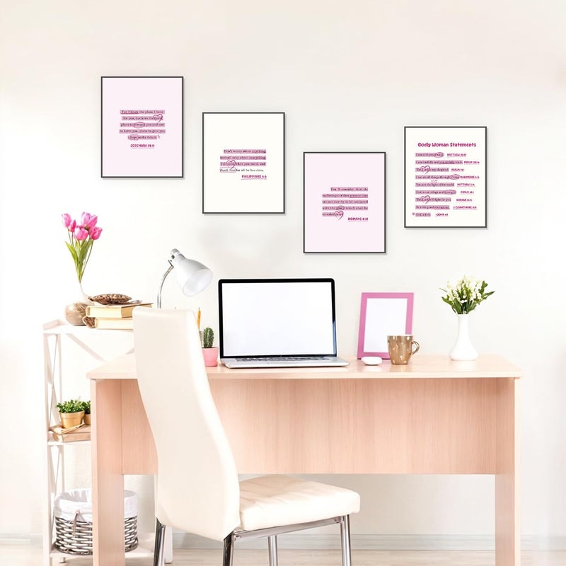 Etviso Christian Wall Art Inspirational Pink Bible Verse Wall Decor Set of 4 Breppy Breppy Christian Wall Art Prints Christian Gift Poster Decor - Image 2