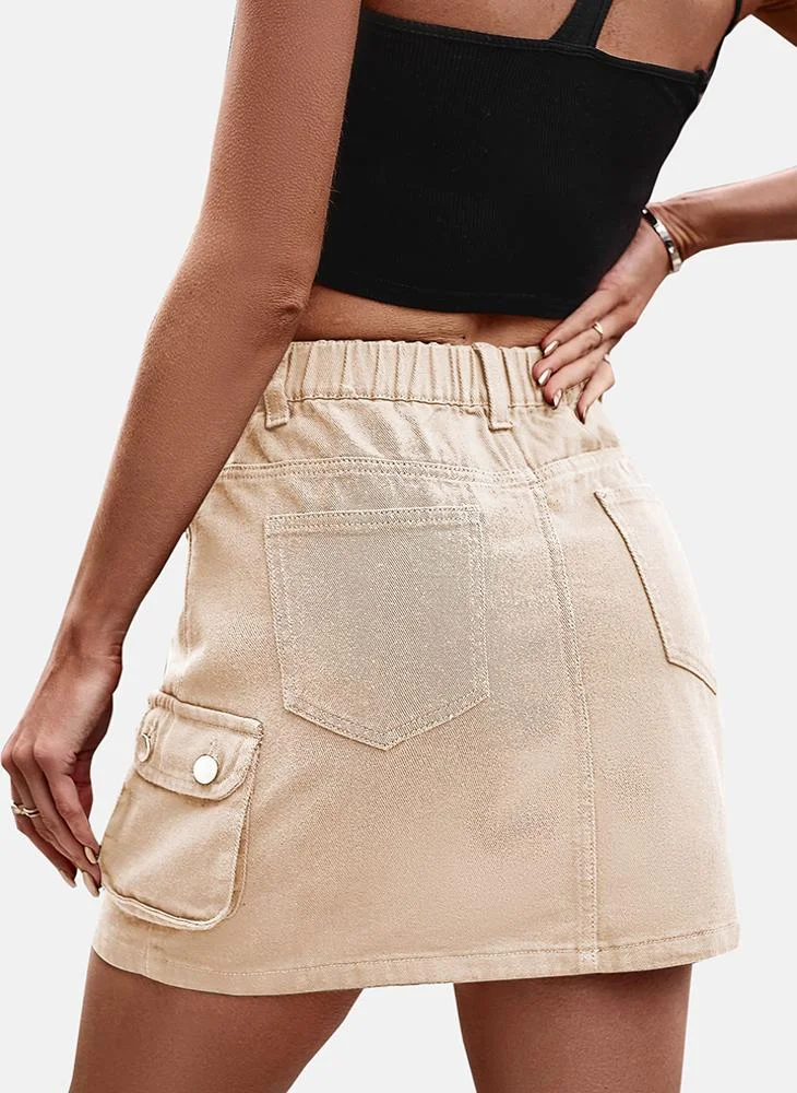يونيكي Beige Mid Rise Plain Mini Skirt