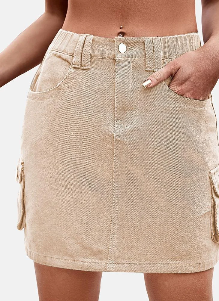يونيكي Beige Mid Rise Plain Mini Skirt