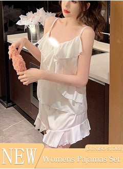 Women's 2pcs Pajama Set Short Sleeve Slip Nightgown Sleepwear Breathable Loungewear Girls Comfortable V Neck Nightwear Summer Home Wear