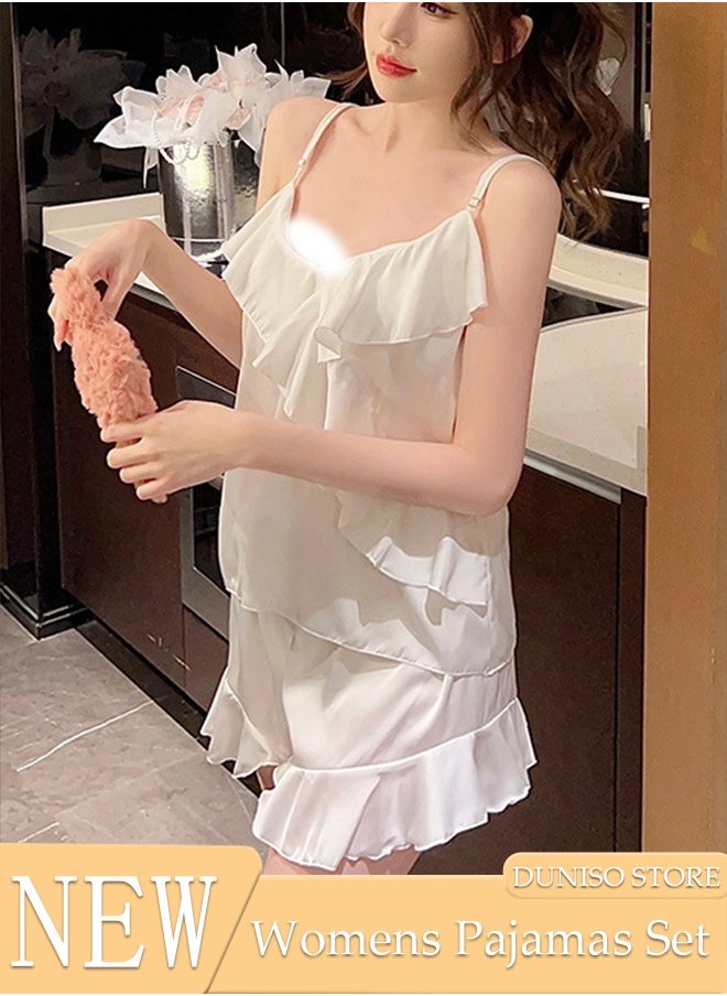 DUNISO - Women's 2pcs Pajama Set Short Sleeve Slip Nightgown Sleepwear Breathable Loungewear Girls Comfortable V Neck Nightwear Summer Home Wear - Image 1