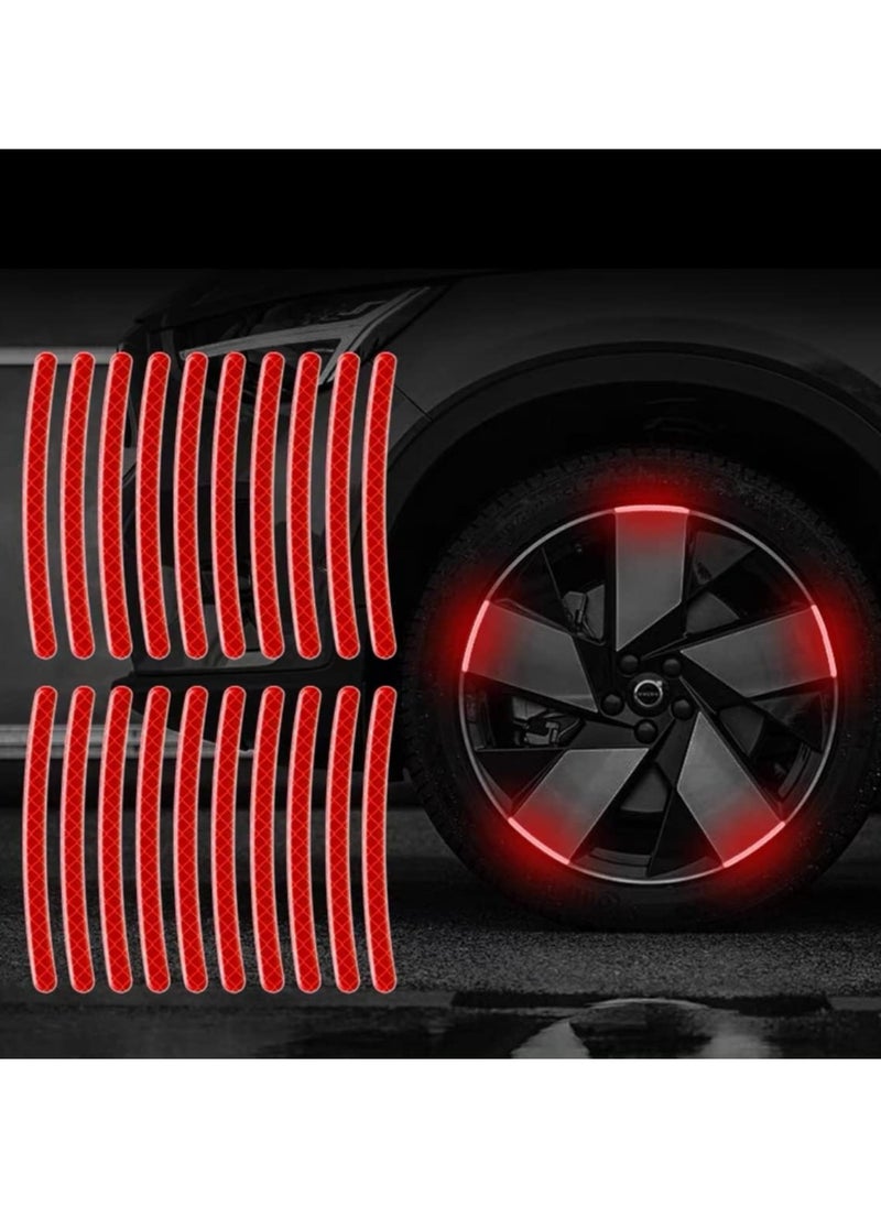 Excefore - Reflective Car Wheel Rim Stickers 20pcs Night Safety Warning Car Stickers Anti-Scratch Reflective Stickers Car Motorcycle Wheel Safety Decorative Car Decals Universal for Car Vehicle Truck (Red) - Image 1