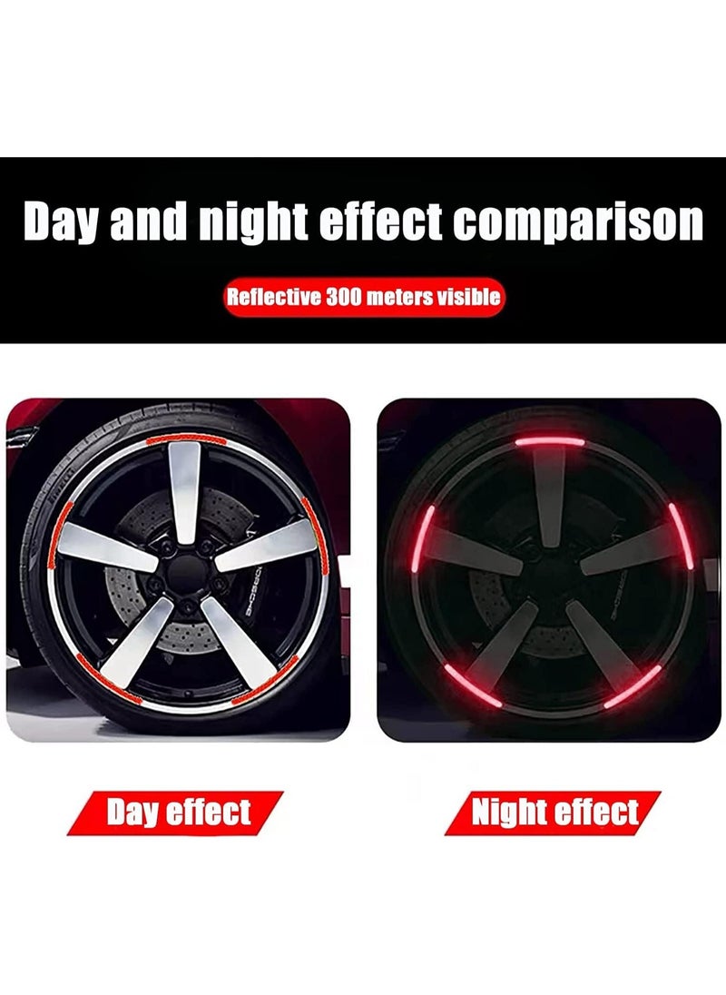 Excefore - Reflective Car Wheel Rim Stickers 20pcs Night Safety Warning Car Stickers Anti-Scratch Reflective Stickers Car Motorcycle Wheel Safety Decorative Car Decals Universal for Car Vehicle Truck (Red) - Image 1