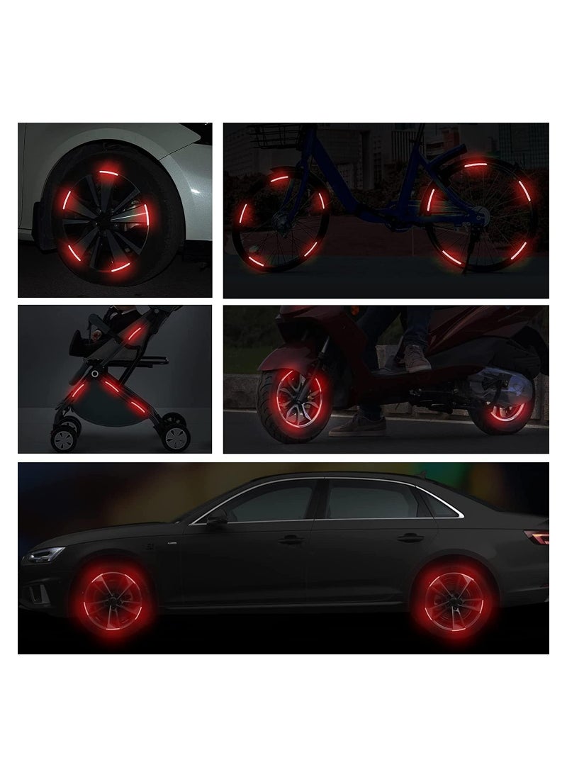 Excefore - Reflective Car Wheel Rim Stickers 20pcs Night Safety Warning Car Stickers Anti-Scratch Reflective Stickers Car Motorcycle Wheel Safety Decorative Car Decals Universal for Car Vehicle Truck (Red) - Image 1