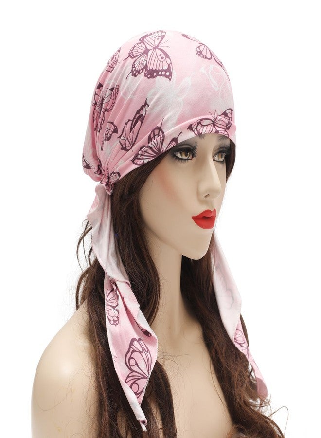ZLYC Women Summer Chemo Beanie Hat Turbans Head Scarf Pre-Tied Headwear, Butterfly Pink, One Size - Image 2