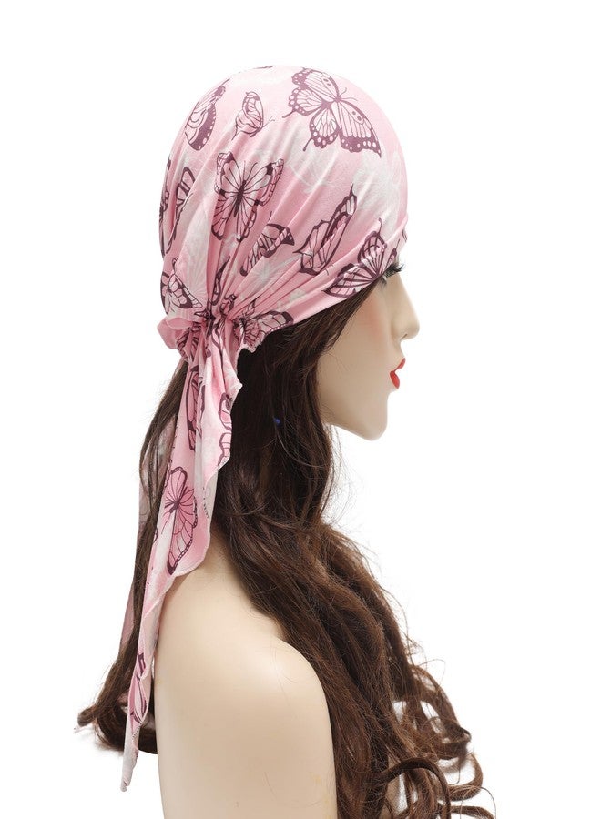 ZLYC Women Summer Chemo Beanie Hat Turbans Head Scarf Pre-Tied Headwear, Butterfly Pink, One Size - Image 3