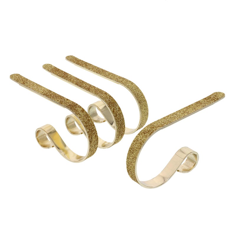 Haute Decor The Original MantleClip Stocking Holder - 4 Pack (Glitter Gold) - Hang Christmas Stockings Safely and Securely from Mantels Up to 3 Inches Thick - Image 1