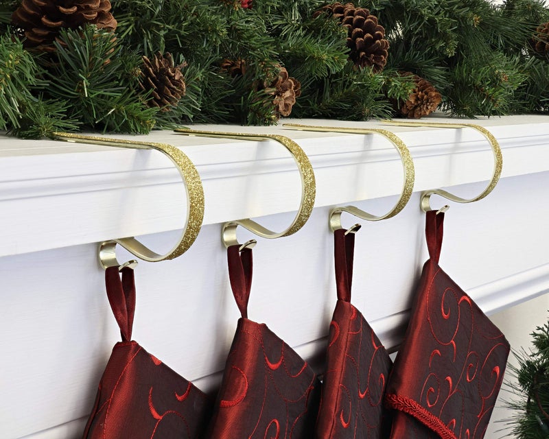 Haute Decor The Original MantleClip Stocking Holder - 4 Pack (Glitter Gold) - Hang Christmas Stockings Safely and Securely from Mantels Up to 3 Inches Thick - Image 2