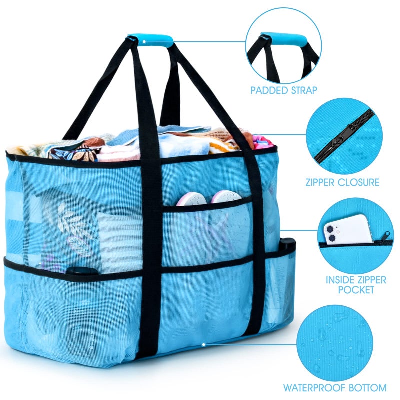 oscaurt Mesh Beach Bag Extra Large Waterproof Sandproof Beach Tote Pool Swim Bag Travel Vacation Essentials - Image 2