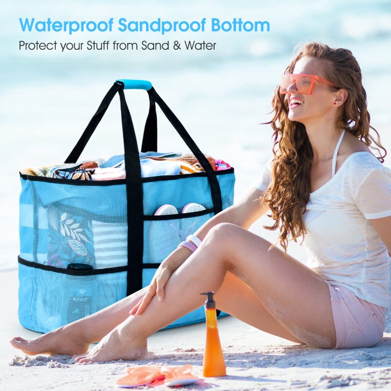oscaurt Mesh Beach Bag Extra Large Waterproof Sandproof Beach Tote Pool Swim Bag Travel Vacation Essentials - Image 5