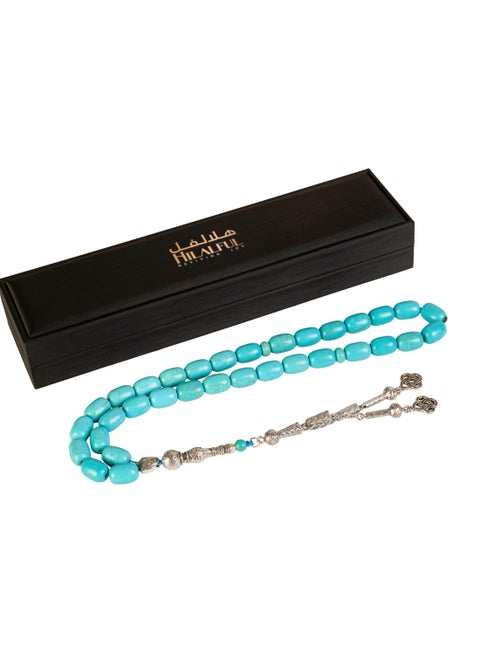 "Islamic Prayer Beads Turquoise Blue Jasper Zinc Alloy 33 Beads | Tasbih Misbaha Dhikr Rosary Unisex Adults | Eid Ramadan Hajj Umrah Gift Prayer Accessories "