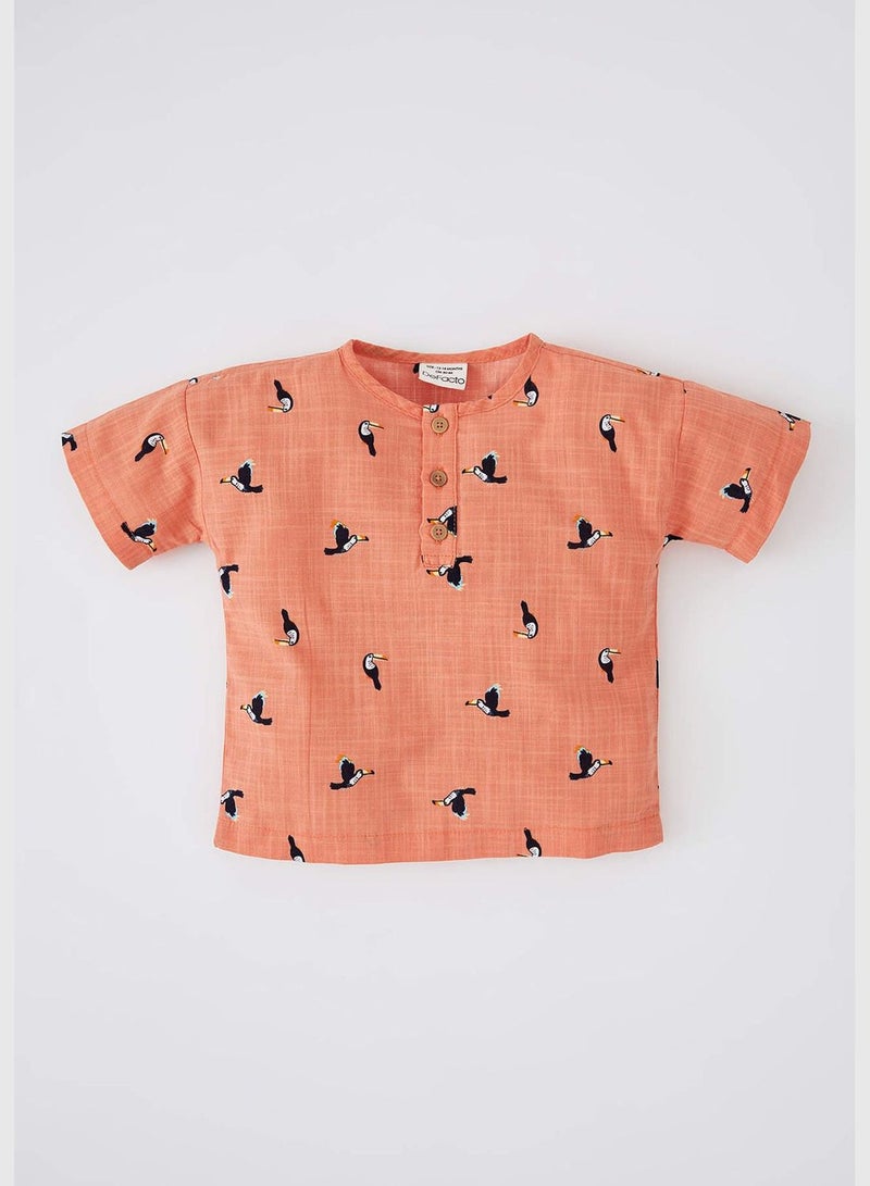 DeFacto Regular Fit Short Sleeve Printed Poplin Shirt - Image 1