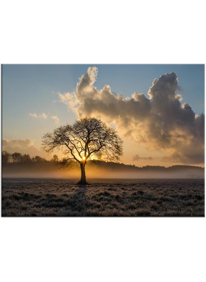 Home Trove Landscape Canvas Wall Art Lonely Tree At Sunrise In A Meadow Print Poster Wall Painting For Dining Room Modern Nature Scenery Wall Decor For Bedroom Home Office Framed And Stretched [18''Wx 24''H]  - Image 5