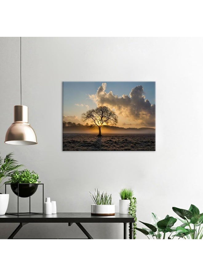 Home Trove Landscape Canvas Wall Art Lonely Tree At Sunrise In A Meadow Print Poster Wall Painting For Dining Room Modern Nature Scenery Wall Decor For Bedroom Home Office Framed And Stretched [18''Wx 24''H]  - Image 3
