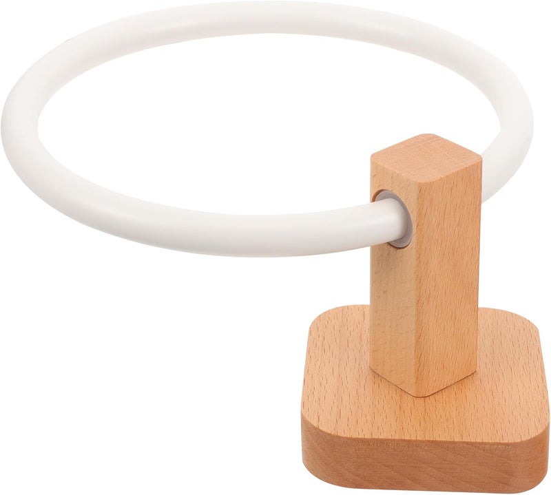 PRETYZOOM Wooden Bathroom Towel Holder Wall Mount Towel Ring White Single Rod Hand Organizer for Kitchen and Bathroom - Image 1