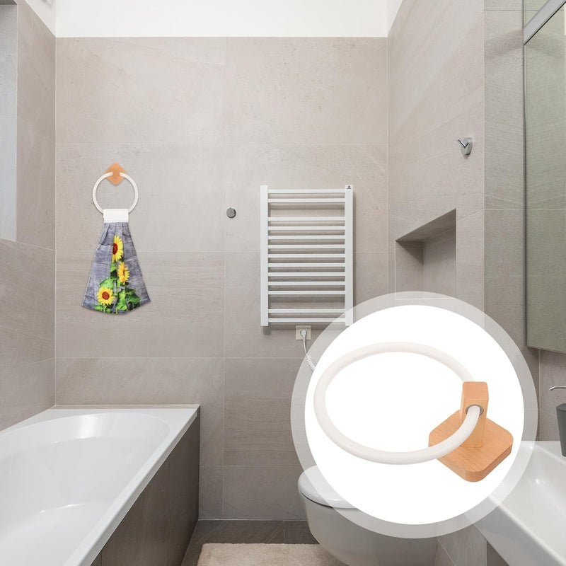 PRETYZOOM Wooden Bathroom Towel Holder Wall Mount Towel Ring White Single Rod Hand Organizer for Kitchen and Bathroom - Image 5