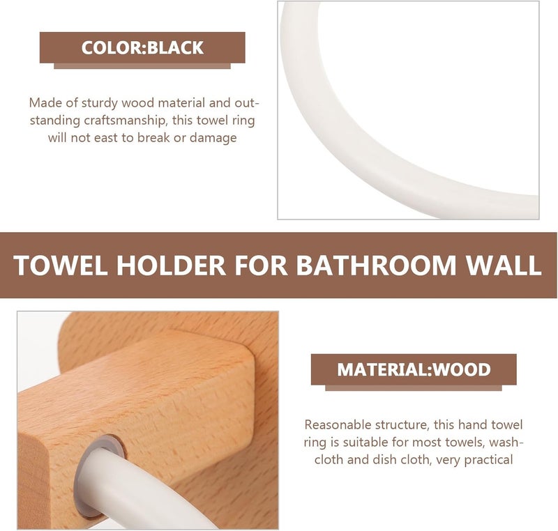 PRETYZOOM Wooden Bathroom Towel Holder Wall Mount Towel Ring White Single Rod Hand Organizer for Kitchen and Bathroom - Image 3