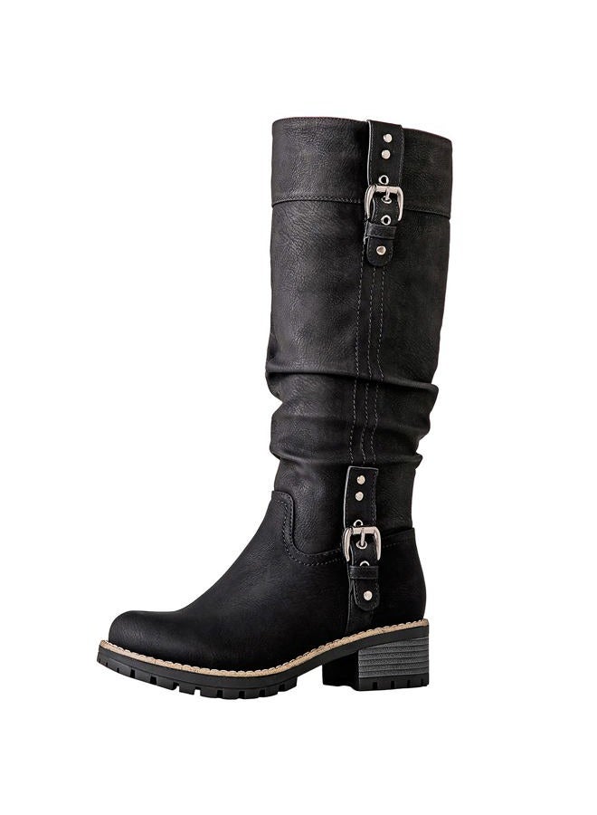 GLOBALWIN Women's Chunky Low Heels Boots Knee High Boots For Women, 19yy15 Black, 9 - Image 1