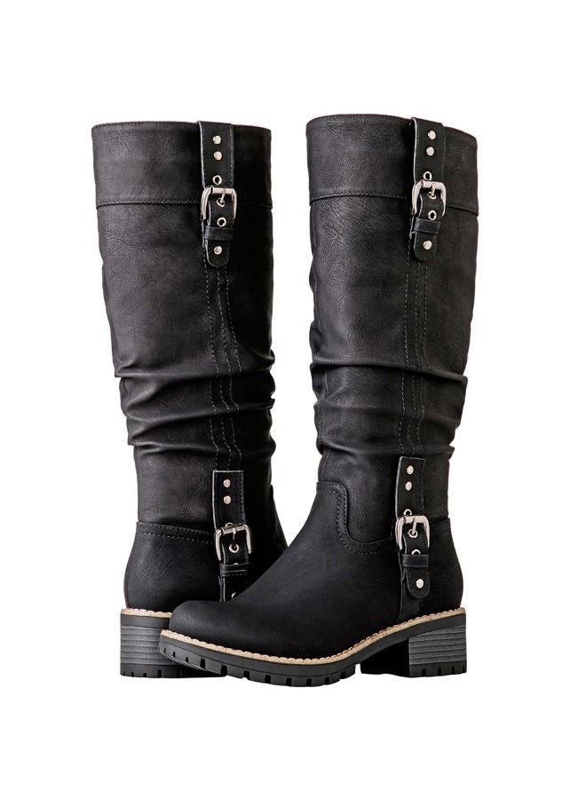 GLOBALWIN Women's Chunky Low Heels Boots Knee High Boots For Women, 19yy15 Black, 9 - Image 2