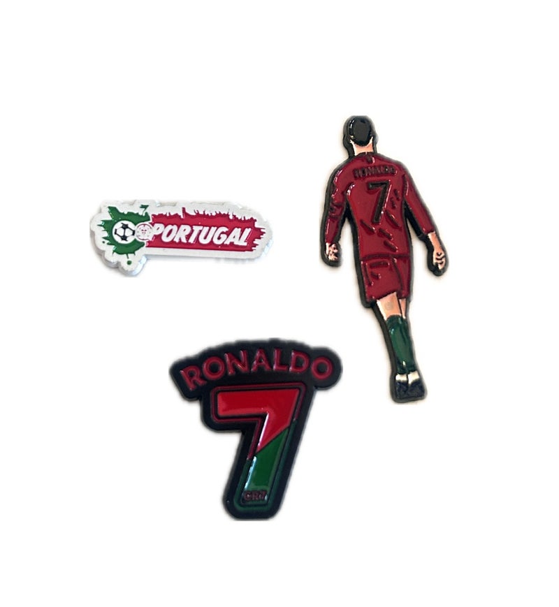 3 pieces of Metal stickers - Portugal Text sticker and Ronaldo Number 7 sticker and Cristiano Ronaldo sticker - Premium Quality Metal for Mobile, Laptop, Backpacks and more. - Image 1
