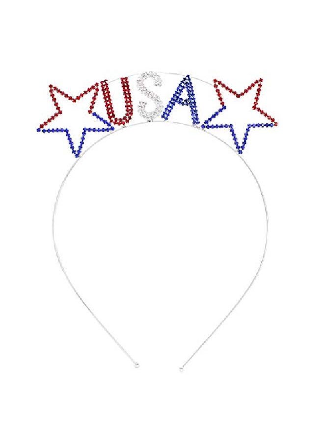 Rosemarie Collections - Women'S Patriotic Usa Stars And Stripes Red White And Blue Tiara Headband (Red White And Blue Usa) - Image 1