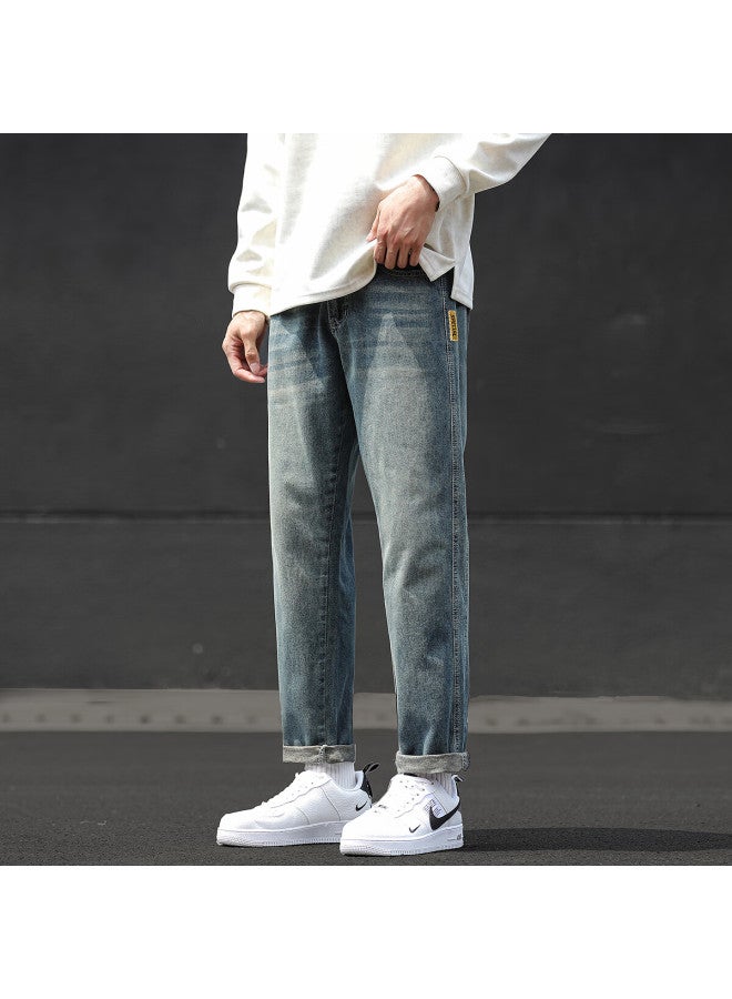 Tonlion  Autumn Winter Men's Side Label Detail Denim Jeans - Image 1