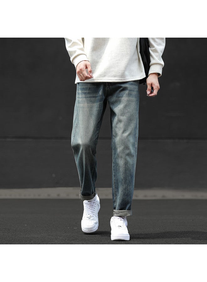 Tonlion  Autumn Winter Men's Side Label Detail Denim Jeans - Image 3