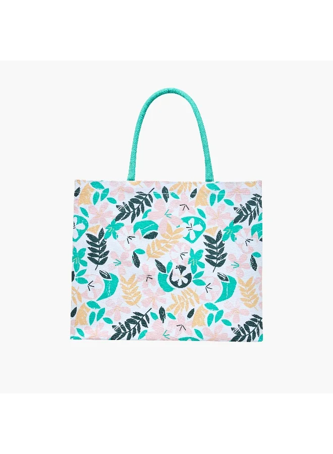 Lifestyle Tote Bag-Abstract Floral Print- (Canvas / India) Multicolour \ 16X13